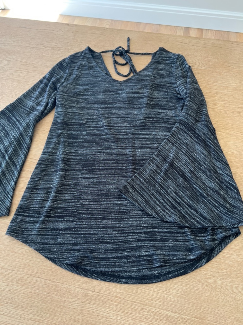 Loft Gray Marled Bell Sleeve Knit Top